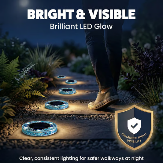 Solar Mosaic Disk Garden Lights – Waterproof, Auto-Sensing LED Pathway Lamps for UK Gardens, Patios & Stepping Stones