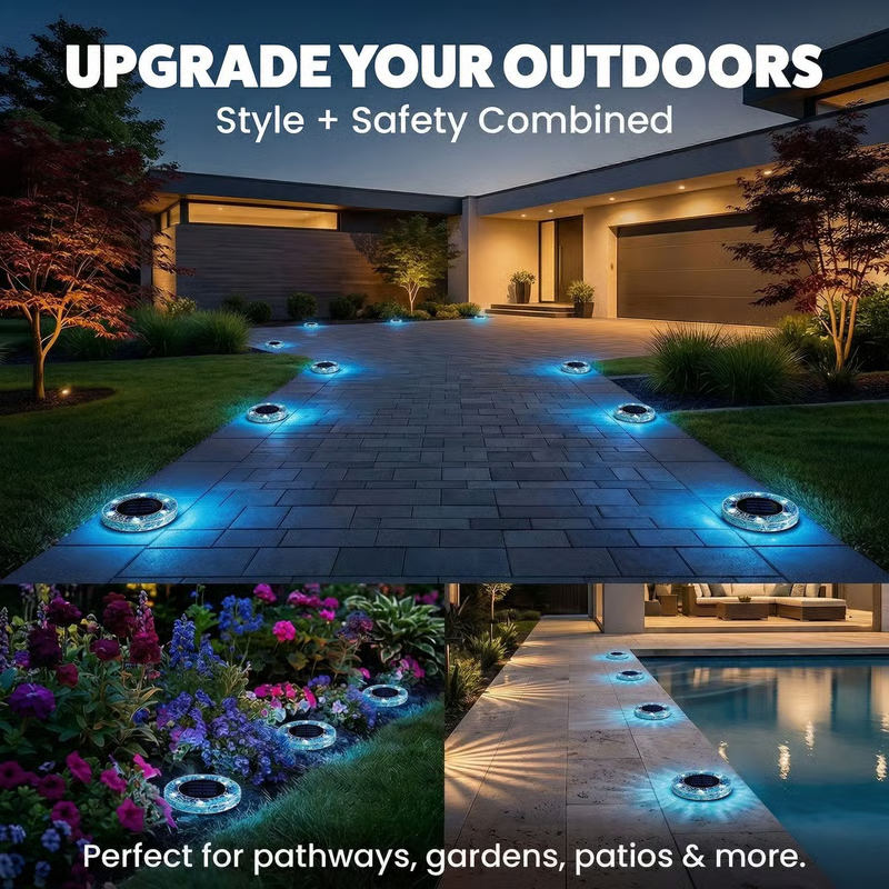 Solar Mosaic Disk Garden Lights – Waterproof, Auto-Sensing LED Pathway Lamps for UK Gardens, Patios & Stepping Stones