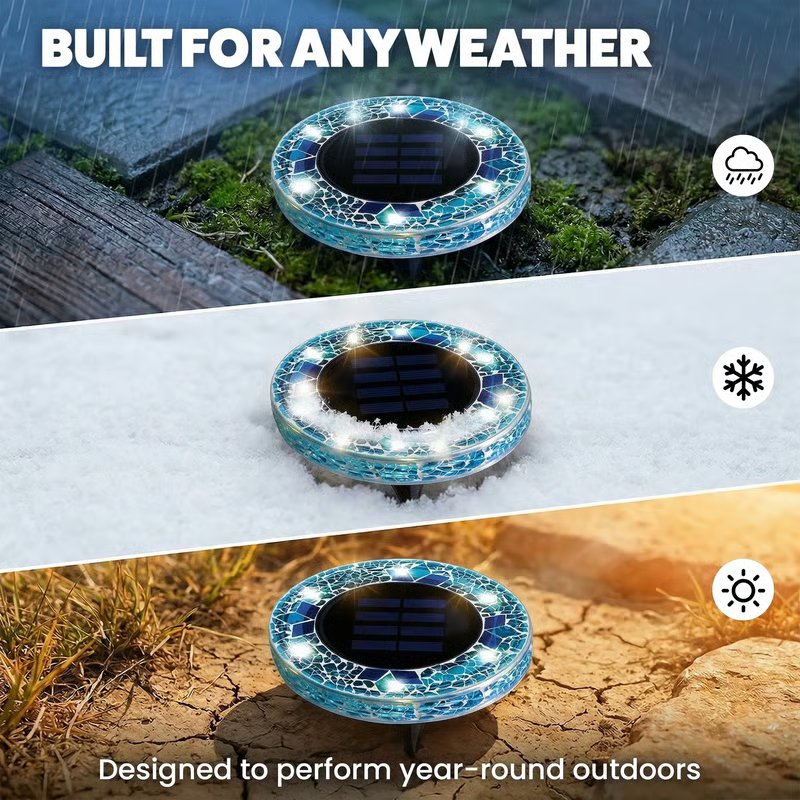 Solar Mosaic Disk Garden Lights – Waterproof, Auto-Sensing LED Pathway Lamps for UK Gardens, Patios & Stepping Stones