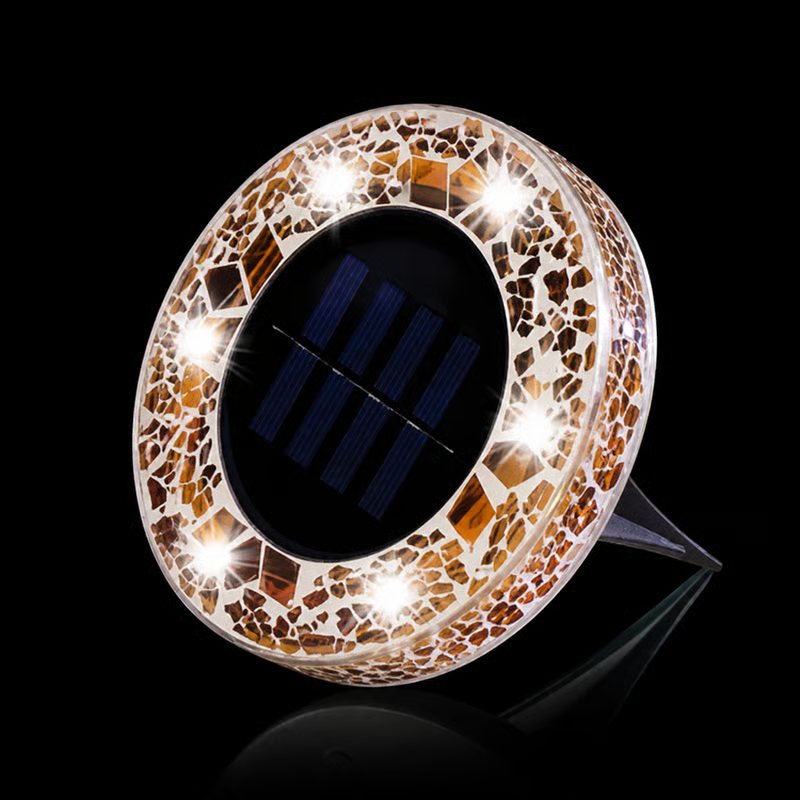 Solar Mosaic Disk Garden Lights – Waterproof, Auto-Sensing LED Pathway Lamps for UK Gardens, Patios & Stepping Stones