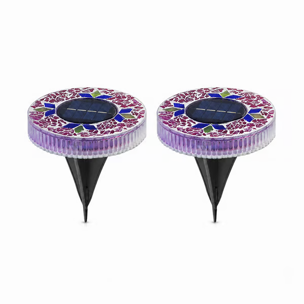 Solar Mosaic Disk Garden Lights – Waterproof, Auto-Sensing LED Pathway Lamps for UK Gardens, Patios & Stepping Stones