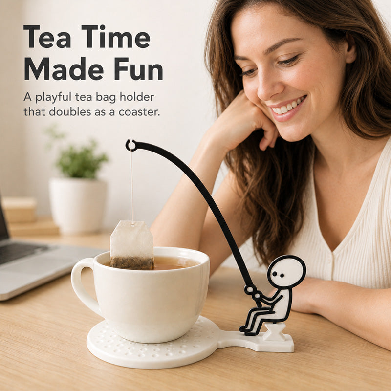 Little Figure Fishing Tea Bag Holder with Coaster