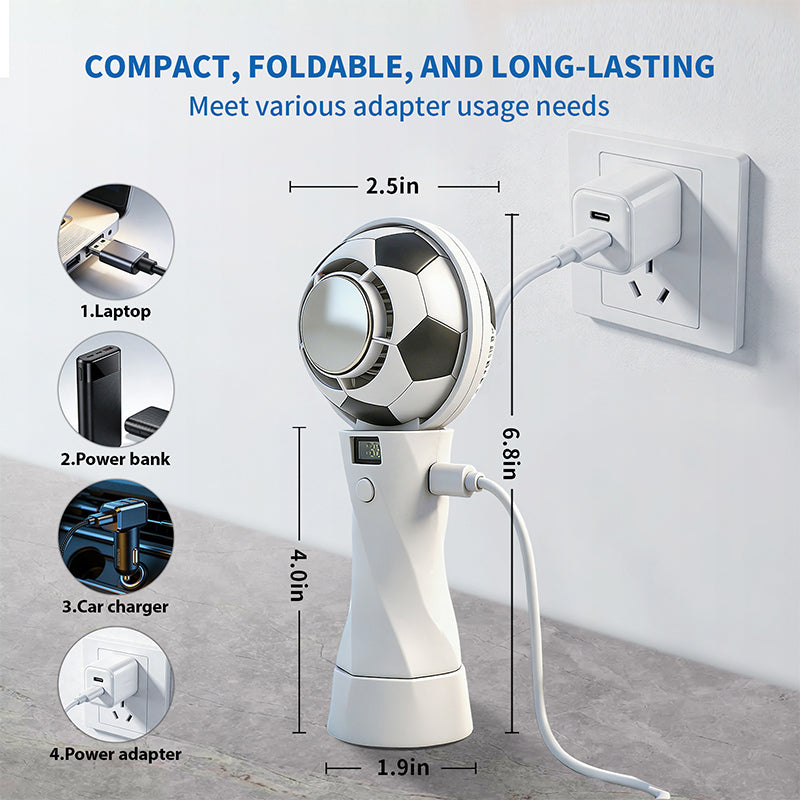 2026 Soccer-Themed Handheld Cooling Fan – Portable, Turbo-Powered, Rechargeable Mini Fan