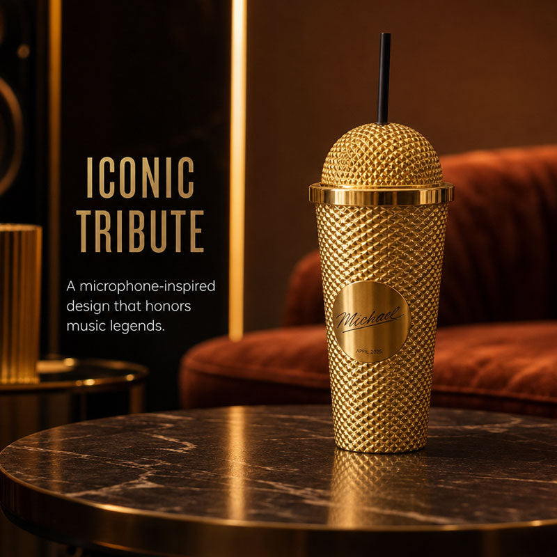 Superstar Microphone-Shaped Tumbler | Unique Gold & Black Drinkware