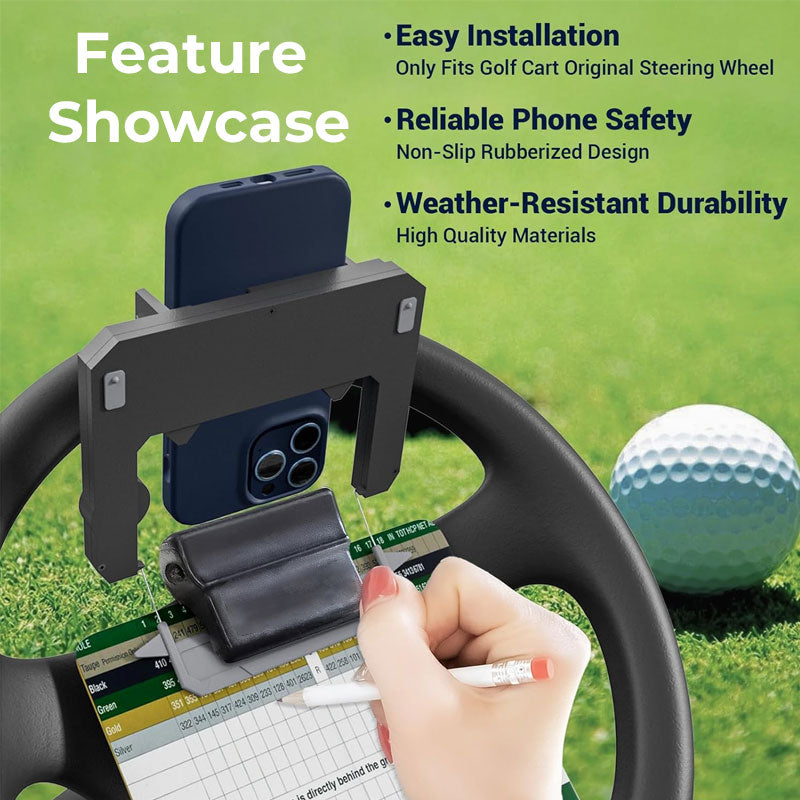 Universal Golf Trolley Phone Mount – Centre-Mounted Steering Wheel Holder for iPhone & Android