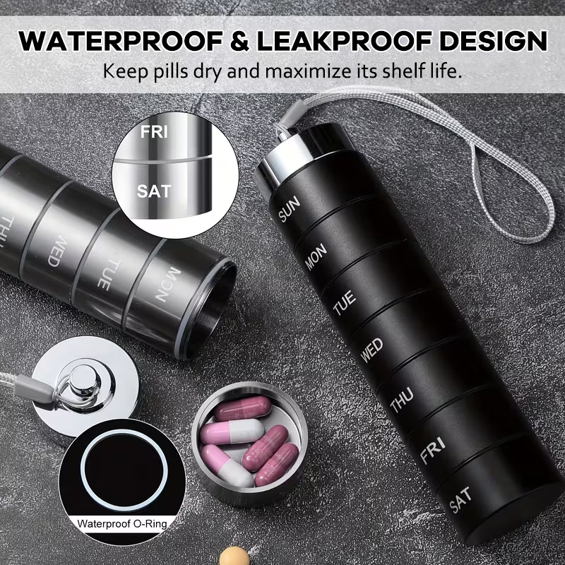 Portable 7-day Aluminum Alloy Pill Box