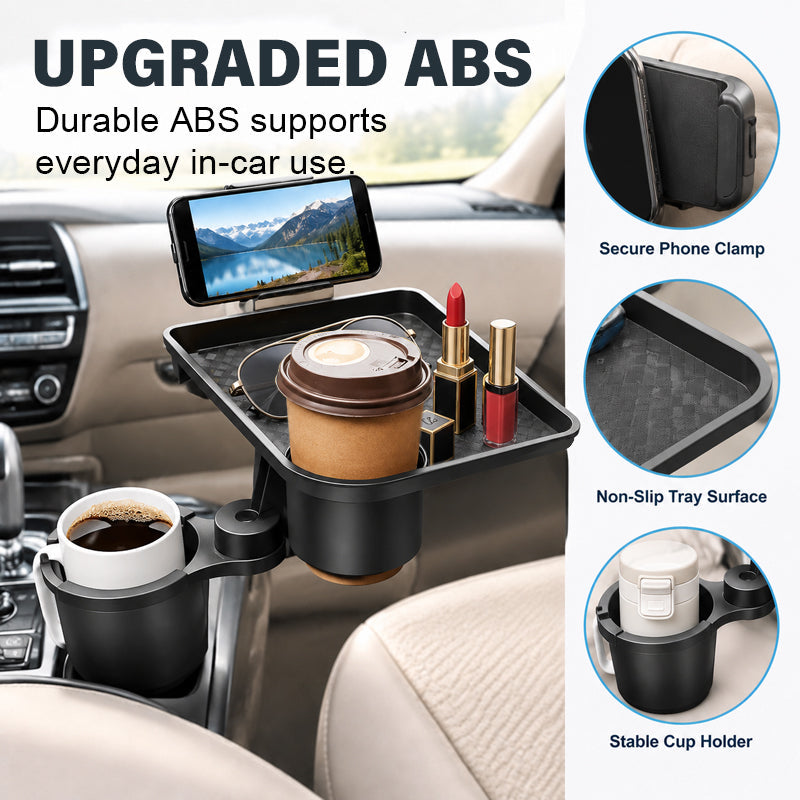 Car Cup Holder Tray with Phone Stand and Extra Cup Holde