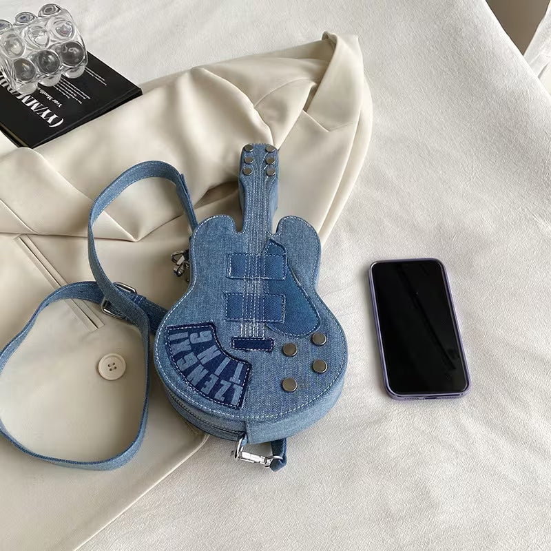 Creative and unique denim guitar shoulder bag