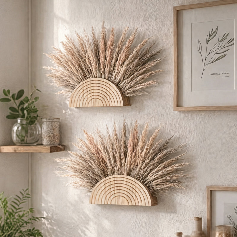 Semi-Circular Wall Flower Pot Shelf – Creative Wooden Floral Display & Home Decor