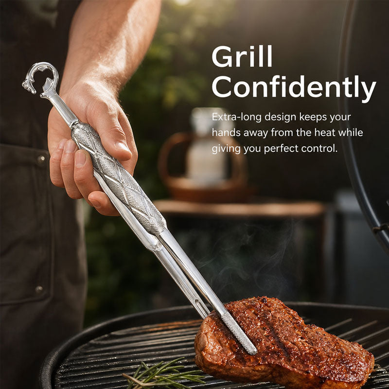 Elegant Crane Feather 304 Stainless Steel BBQ Tongs with Integrated Bottle Opener - Versatile Food & Grill Tongs
