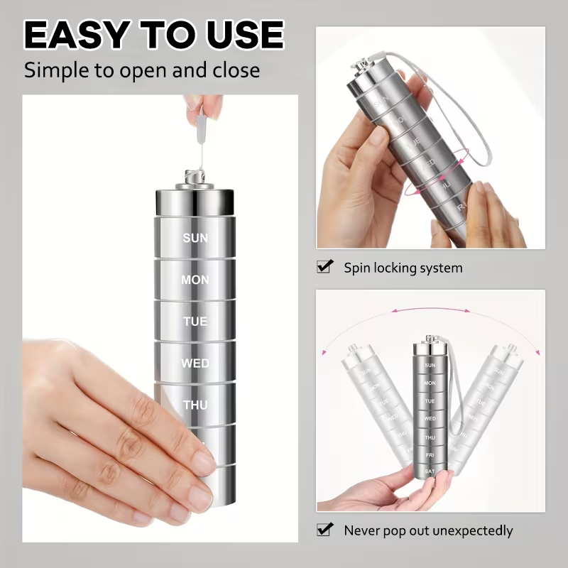 Portable 7-day Aluminum Alloy Pill Box