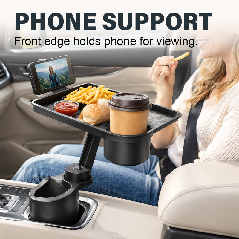 Car Cup Holder Tray with Phone Stand and Extra Cup Holde