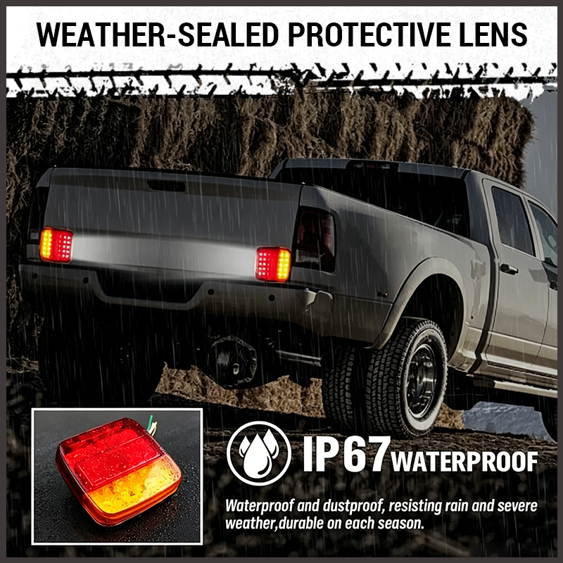 Dual-Color LED Square Tail Light – Ultra-Bright Truck & Van Safety Lamp