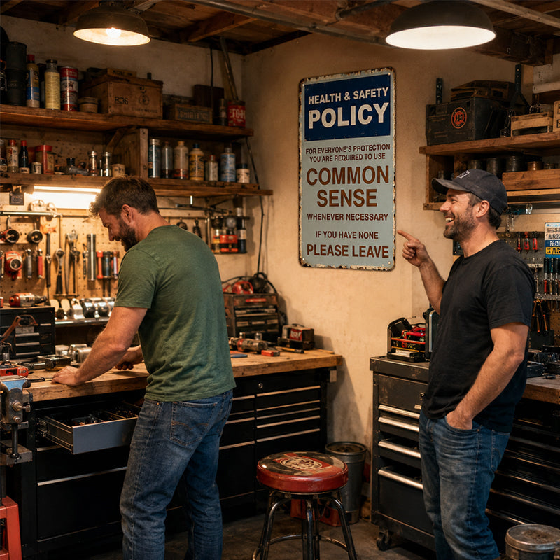 "Common Sense Policy" Funny Retro Metal Sign – Sarcastic Office & Garage Decor