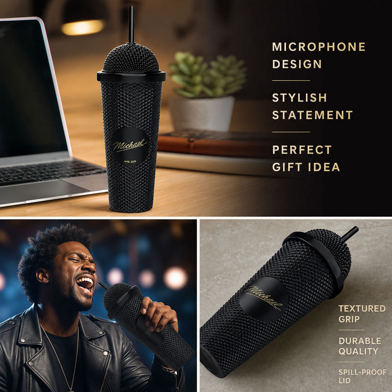 Superstar Microphone-Shaped Tumbler | Unique Gold & Black Drinkware
