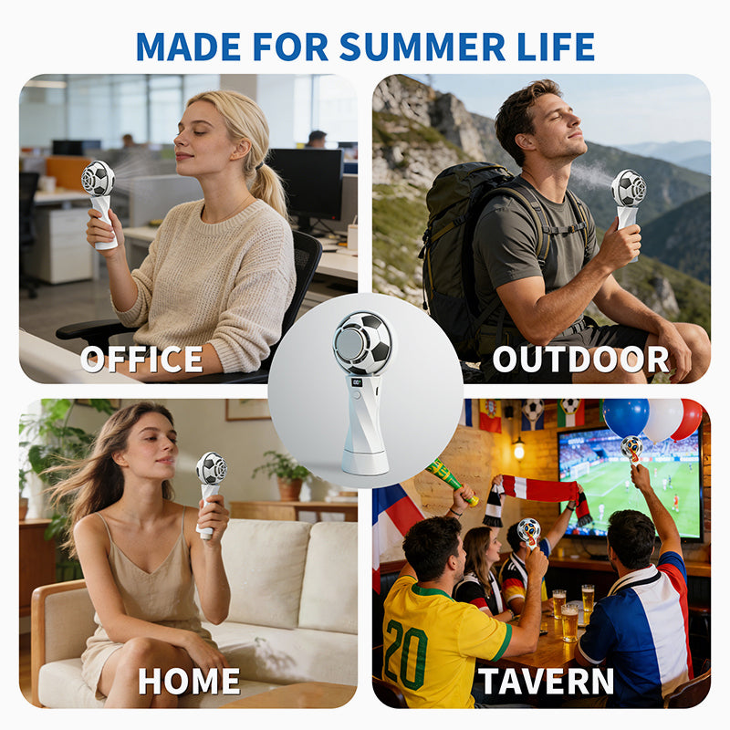 2026 Soccer-Themed Handheld Cooling Fan – Portable, Turbo-Powered, Rechargeable Mini Fan