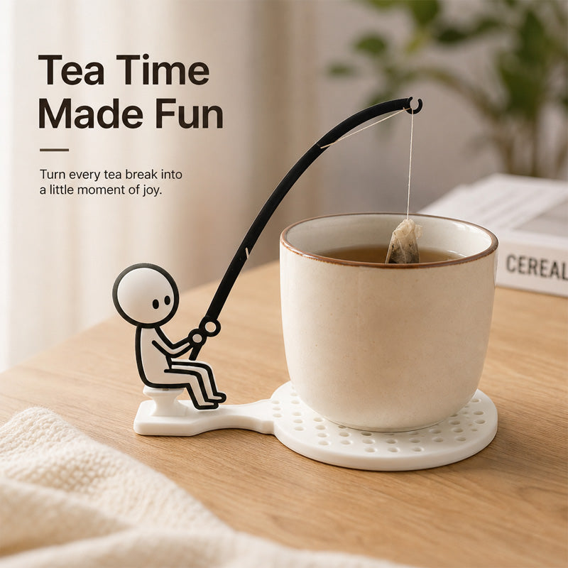 Little Figure Fishing Tea Bag Holder with Coaster