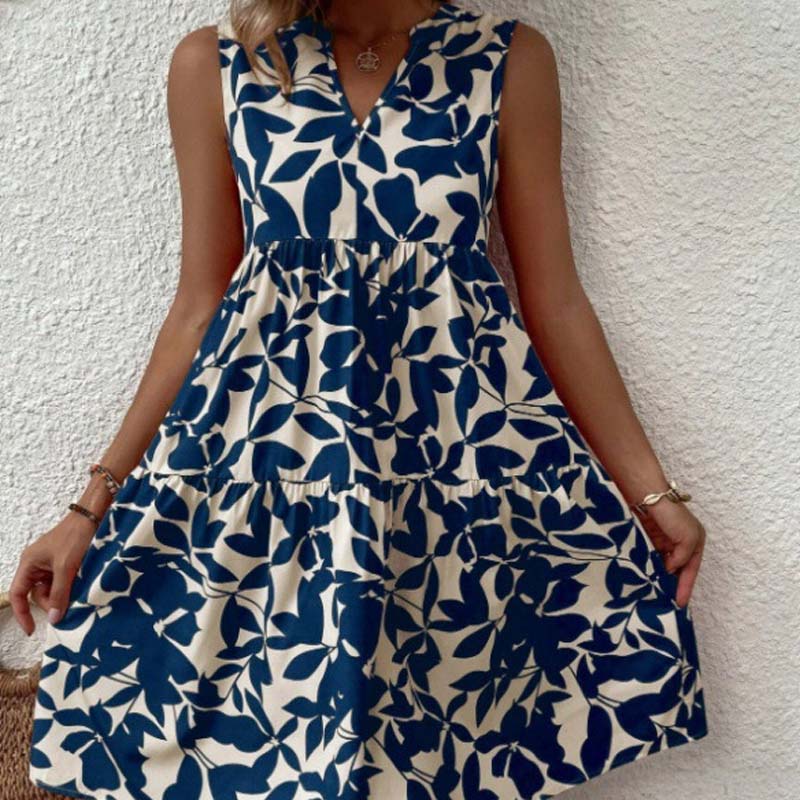 🌸2025 Uusi saapuminen💕Botanical Print V-kaula-aukkoinen laskostettu mekko