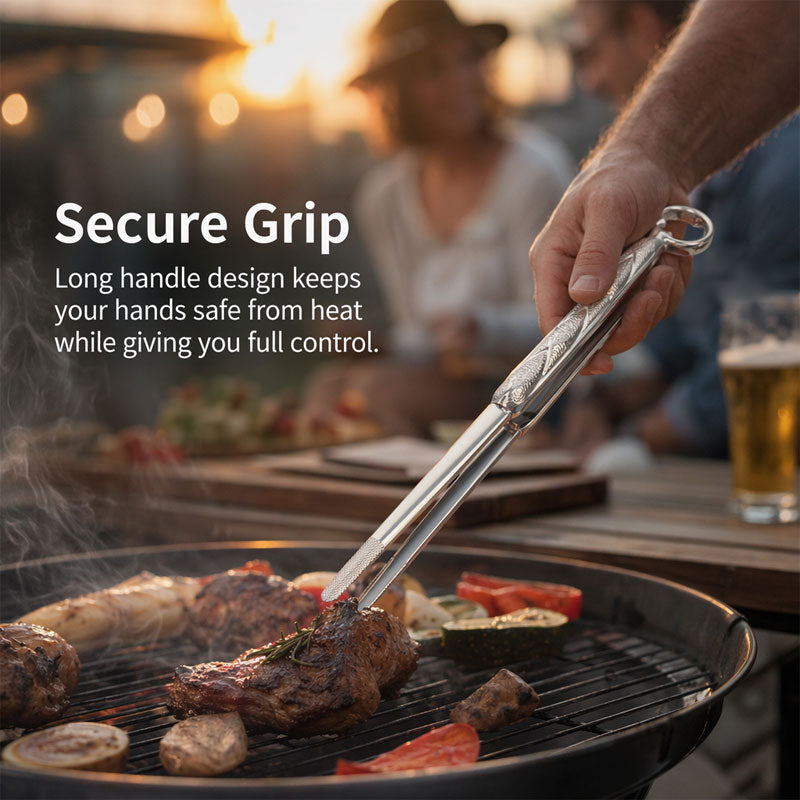 Elegant Crane Feather 304 Stainless Steel BBQ Tongs with Integrated Bottle Opener - Versatile Food & Grill Tongs