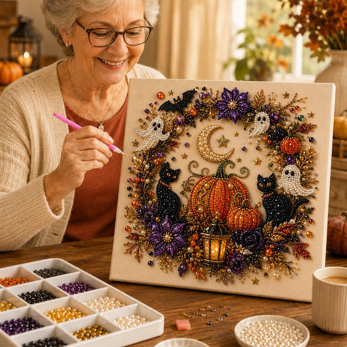 👻✨ Halloween Pearl Art DIY Kit – Turn Tiny Pearls into Spooky-Cute Magic