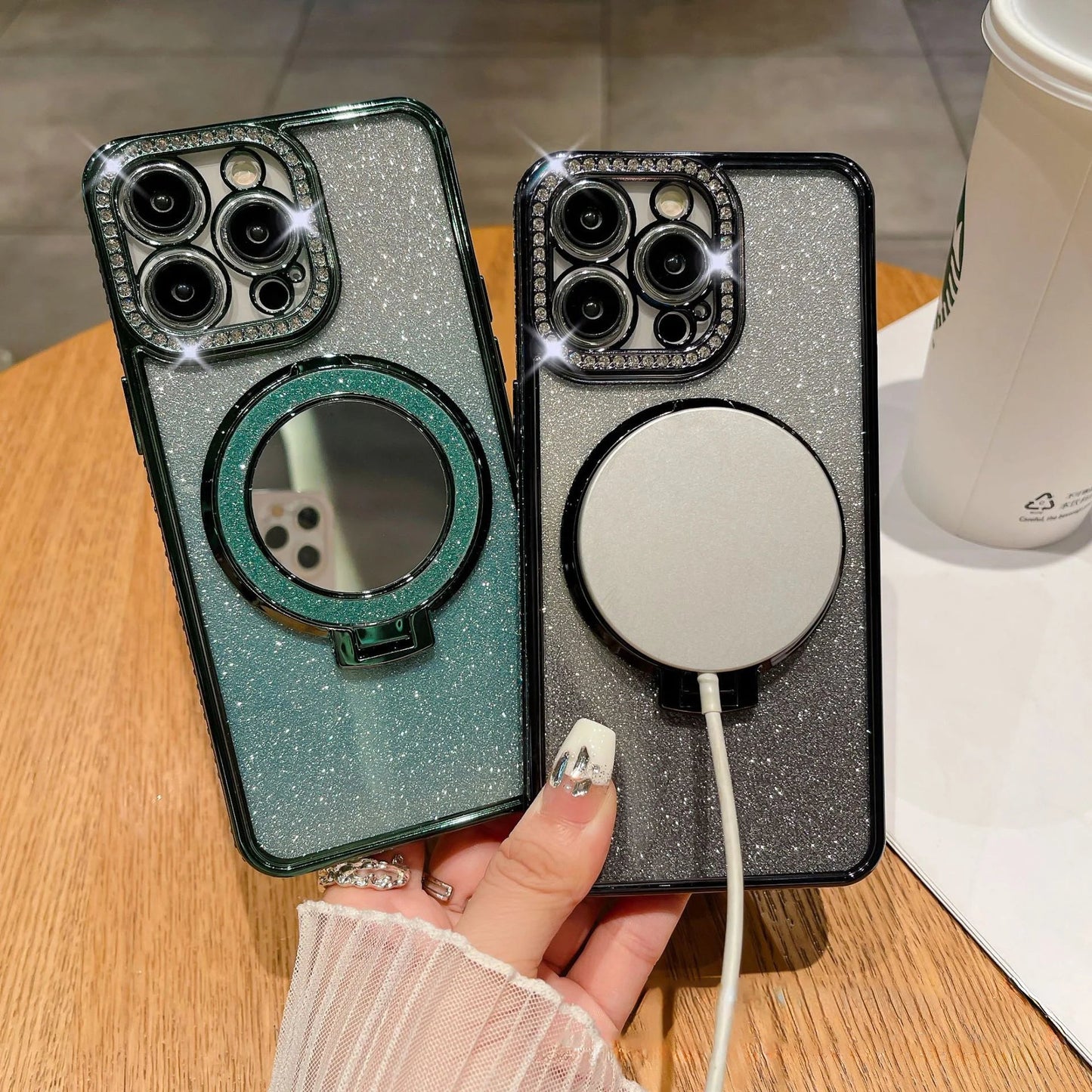 📲✨Gradient Glitter Holder -meikkipeilin suojakotelo