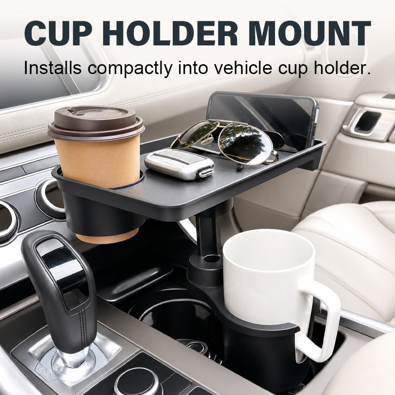 Car Cup Holder Tray with Phone Stand and Extra Cup Holde