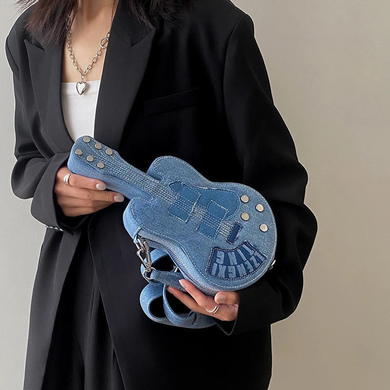 Creative and unique denim guitar shoulder bag