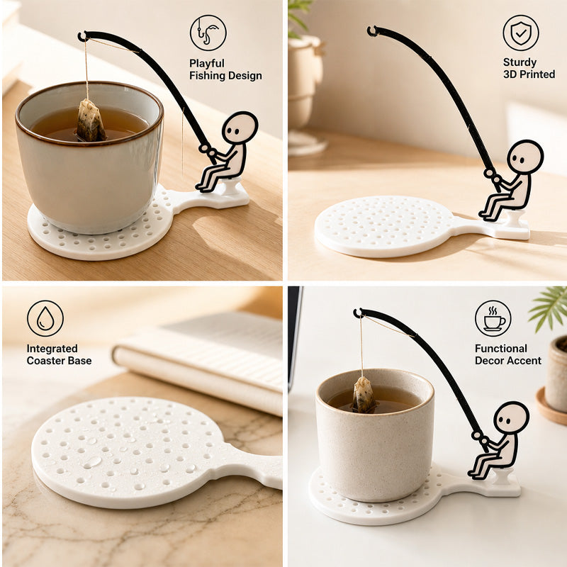 Little Figure Fishing Tea Bag Holder with Coaster