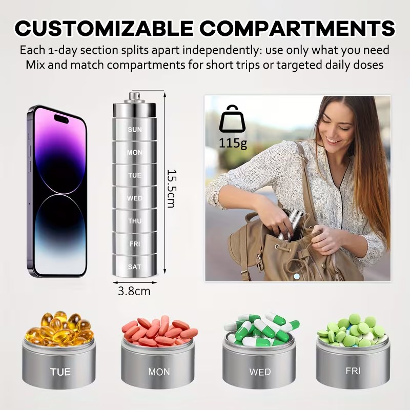 Portable 7-day Aluminum Alloy Pill Box