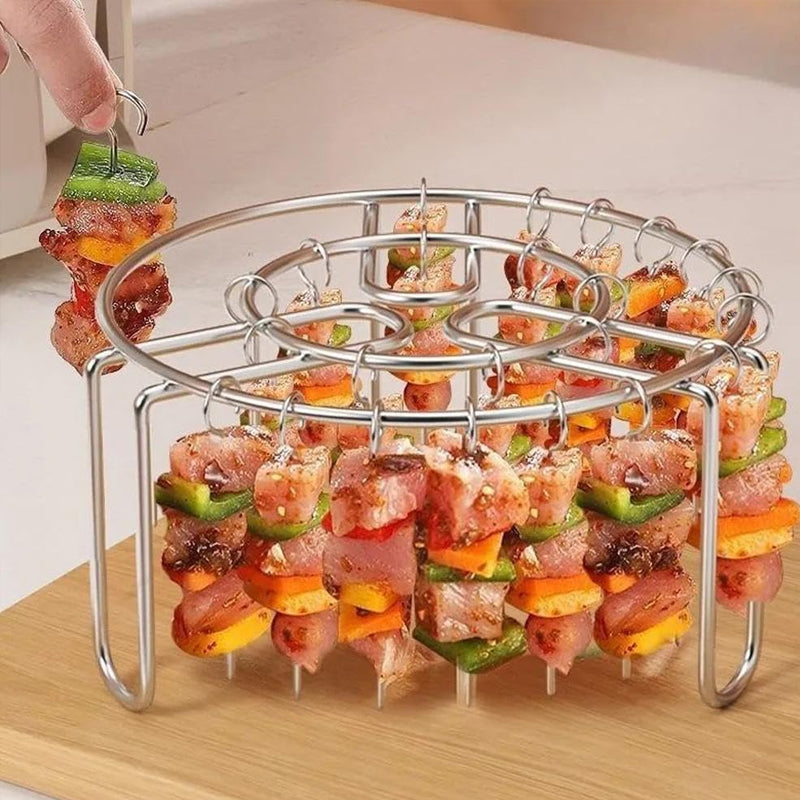 🔥 Skewer Holder for Air Fryers – A vertical kebab holder made of stainless steel for air fryers, ovens, and homemade grilled snacks