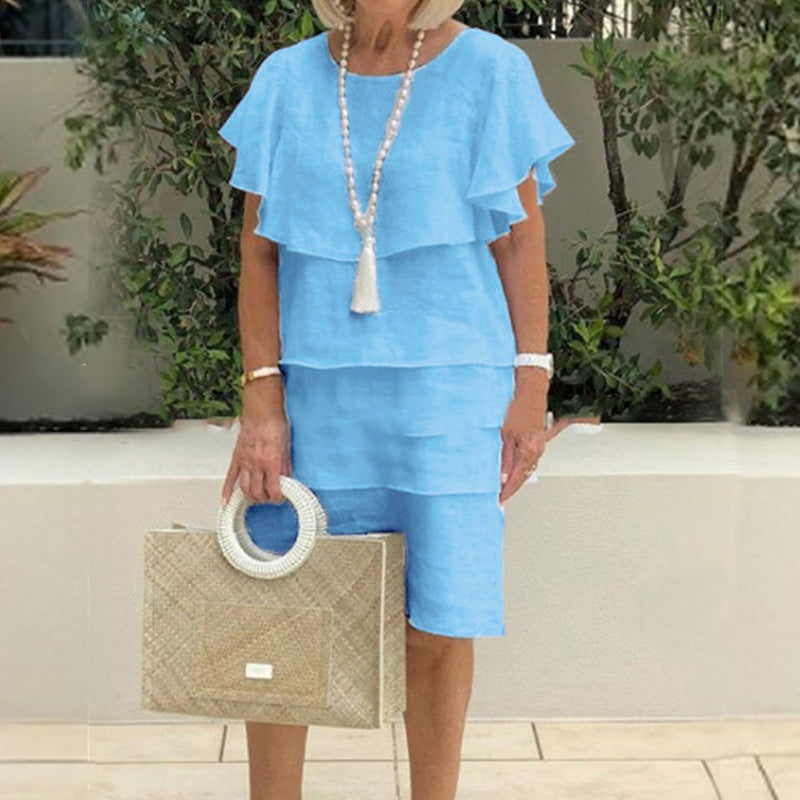 🌸Pyöreäkauluksinen, kellohihainen, monikerroksinen midimekko