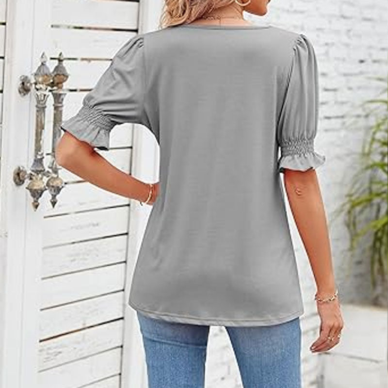 ⏳Rajoitettu aika myynti🌸Naisten neliön kaula-aukko Smocked hihan t-paita Casual Topi