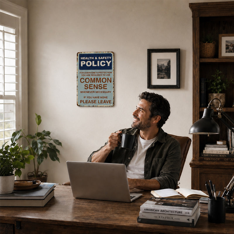 "Common Sense Policy" Funny Retro Metal Sign – Sarcastic Office & Garage Decor