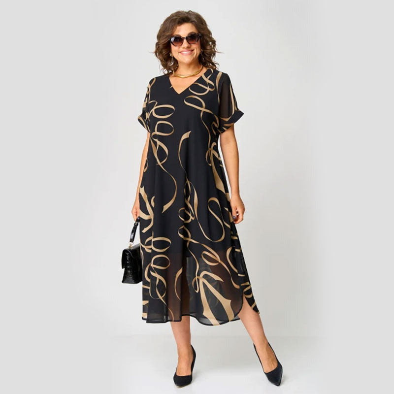 🌸Printtikuvioinen V-Aukkoinen Rento Mekko