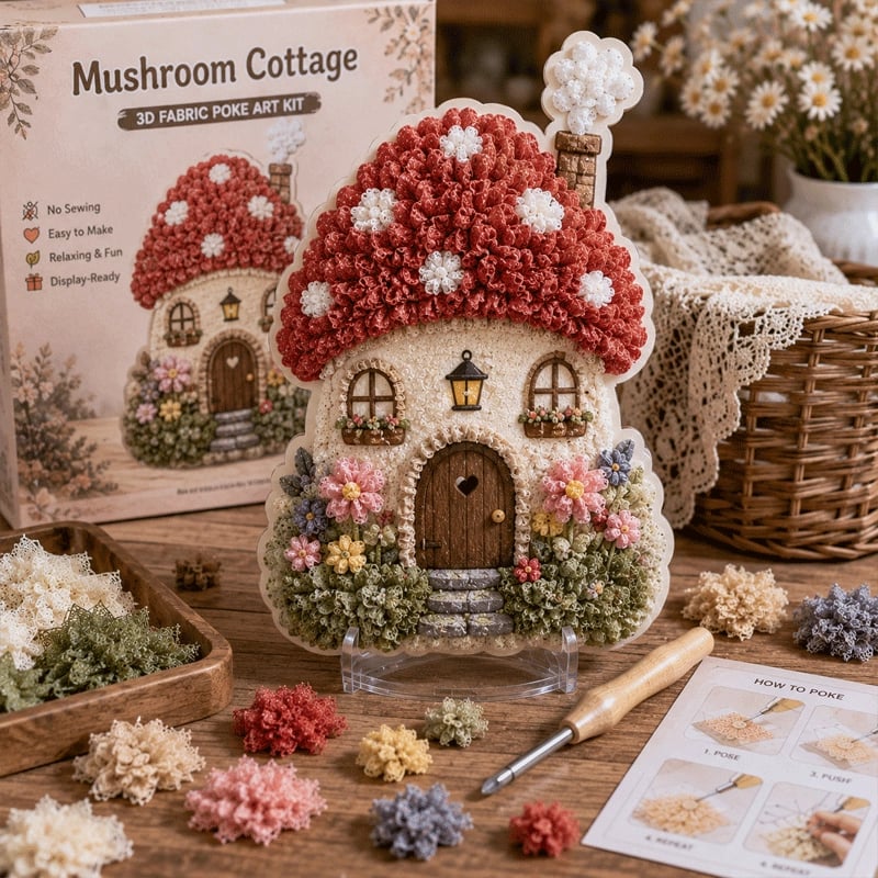 🔥 Last day: 49% off – ✨ ‘Whimsical Village’ kit for 3D fabric art (Poke Art technique)