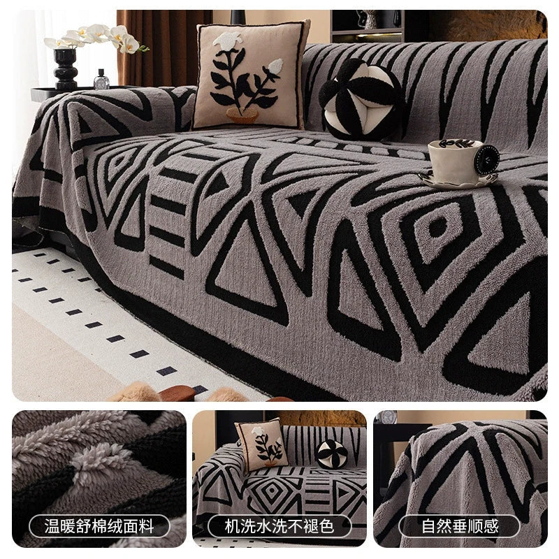 🛋️ ✨ Plush Sofa Throw - Extra Thick & Non-Slip Blanket with Elastic Edges 🍂❄️