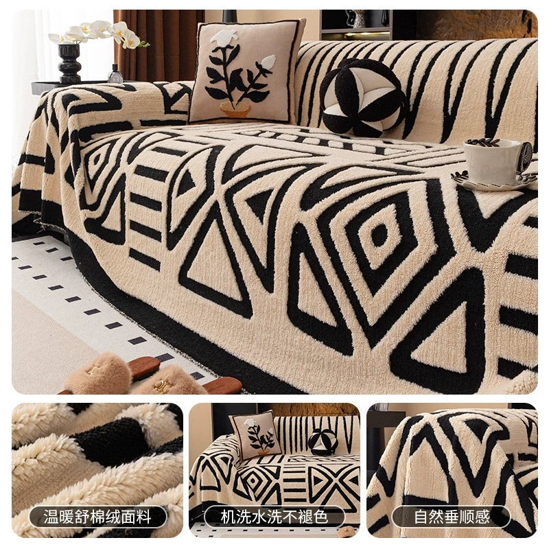 🛋️ ✨ Plush Sofa Throw - Extra Thick & Non-Slip Blanket with Elastic Edges 🍂❄️
