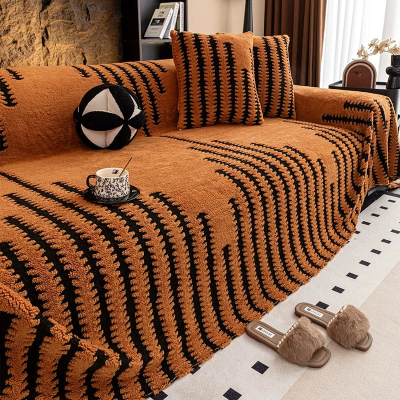 🛋️ ✨ Plush Sofa Throw - Extra Thick & Non-Slip Blanket with Elastic Edges 🍂❄️