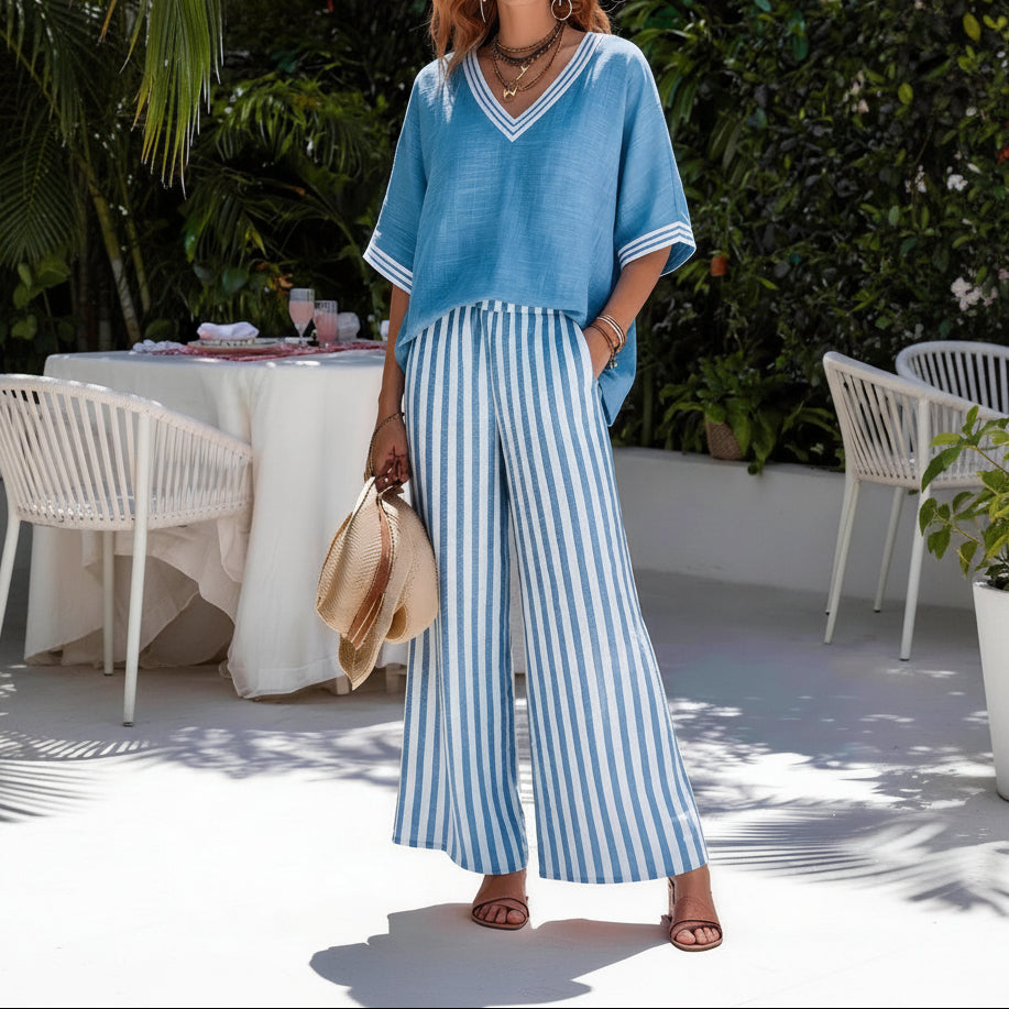 Striped Linen Cotton Two-Piece Set
