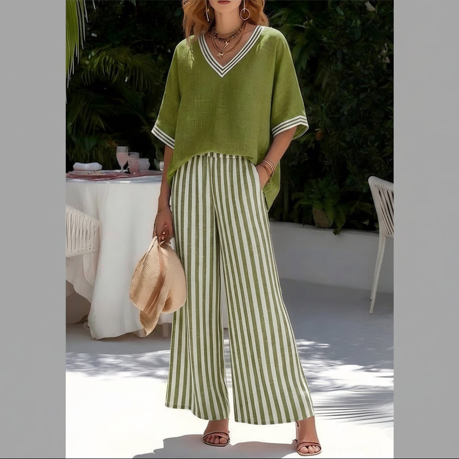 Striped Linen Cotton Two-Piece Set