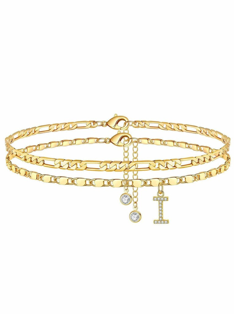 ✨ Layered Gold Ankle Bracelet for Women – Rhinestone, Adjustable, Beach Jewelry 🏖️