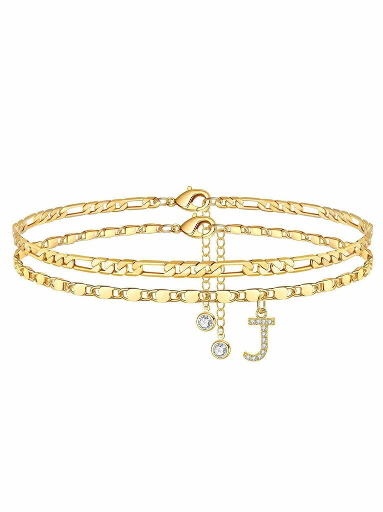 ✨ Layered Gold Ankle Bracelet for Women – Rhinestone, Adjustable, Beach Jewelry 🏖️
