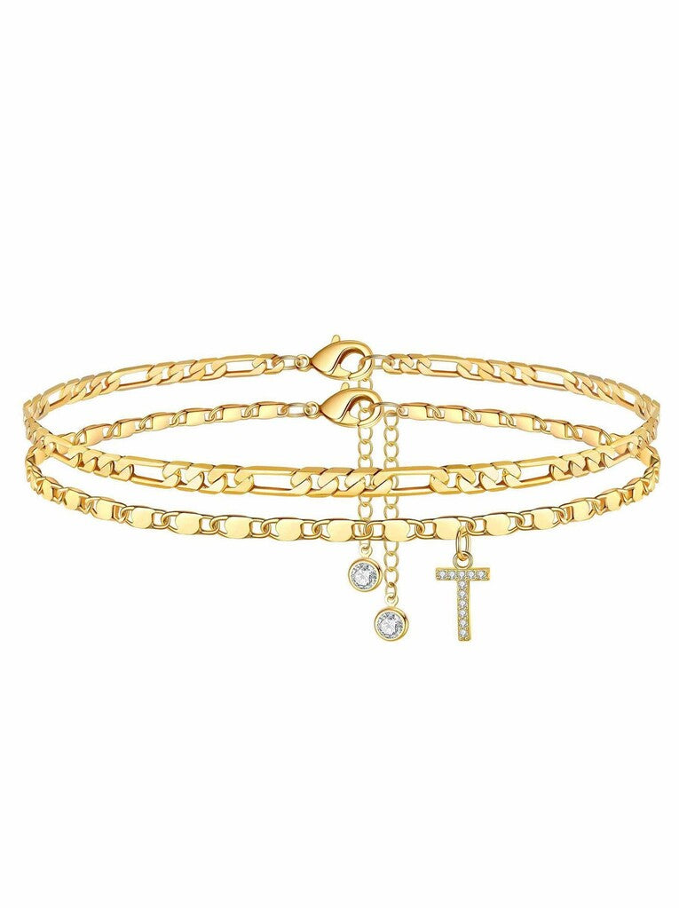 ✨ Layered Gold Ankle Bracelet for Women – Rhinestone, Adjustable, Beach Jewelry 🏖️