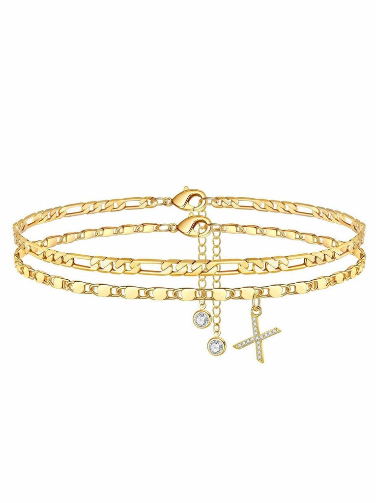 ✨ Layered Gold Ankle Bracelet for Women – Rhinestone, Adjustable, Beach Jewelry 🏖️