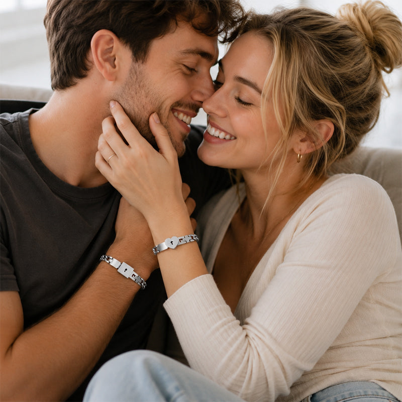 Matching bracelets with a heart-shaped padlock