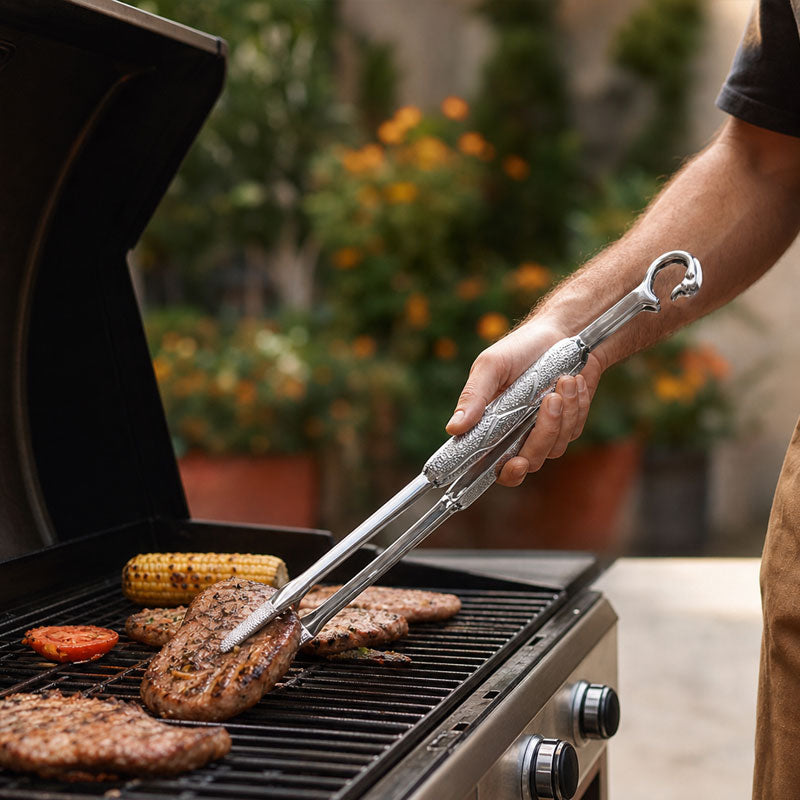 Elegant Crane Feather 304 Stainless Steel BBQ Tongs with Integrated Bottle Opener - Versatile Food & Grill Tongs