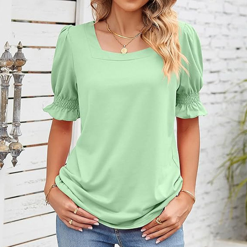 ⏳Rajoitettu aika myynti🌸Naisten neliön kaula-aukko Smocked hihan t-paita Casual Topi