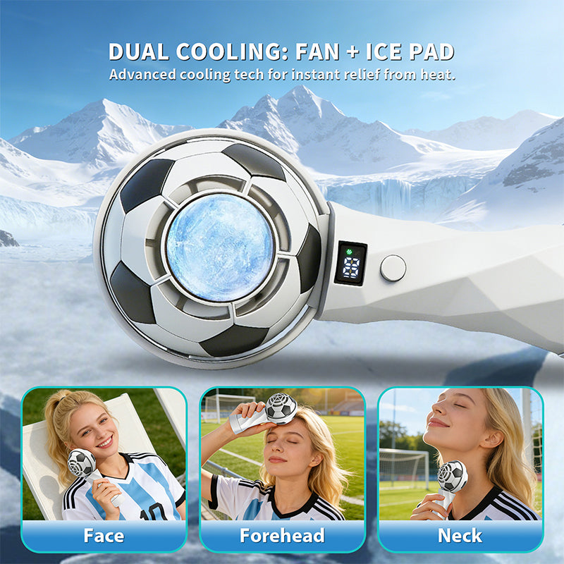 2026 Soccer-Themed Handheld Cooling Fan – Portable, Turbo-Powered, Rechargeable Mini Fan