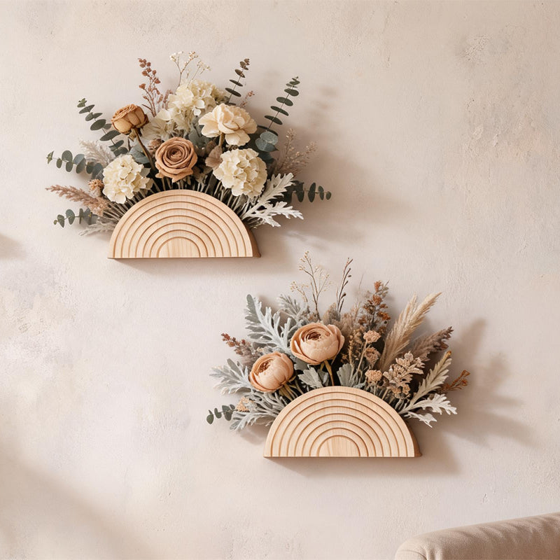 Semi-Circular Wall Flower Pot Shelf – Creative Wooden Floral Display & Home Decor