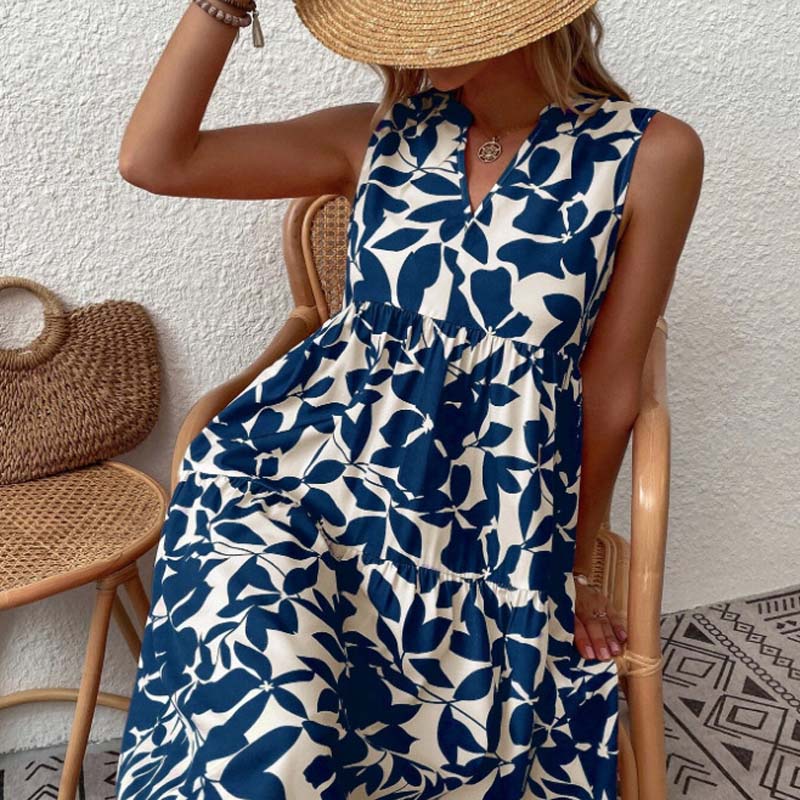 🌸2025 Uusi saapuminen💕Botanical Print V-kaula-aukkoinen laskostettu mekko